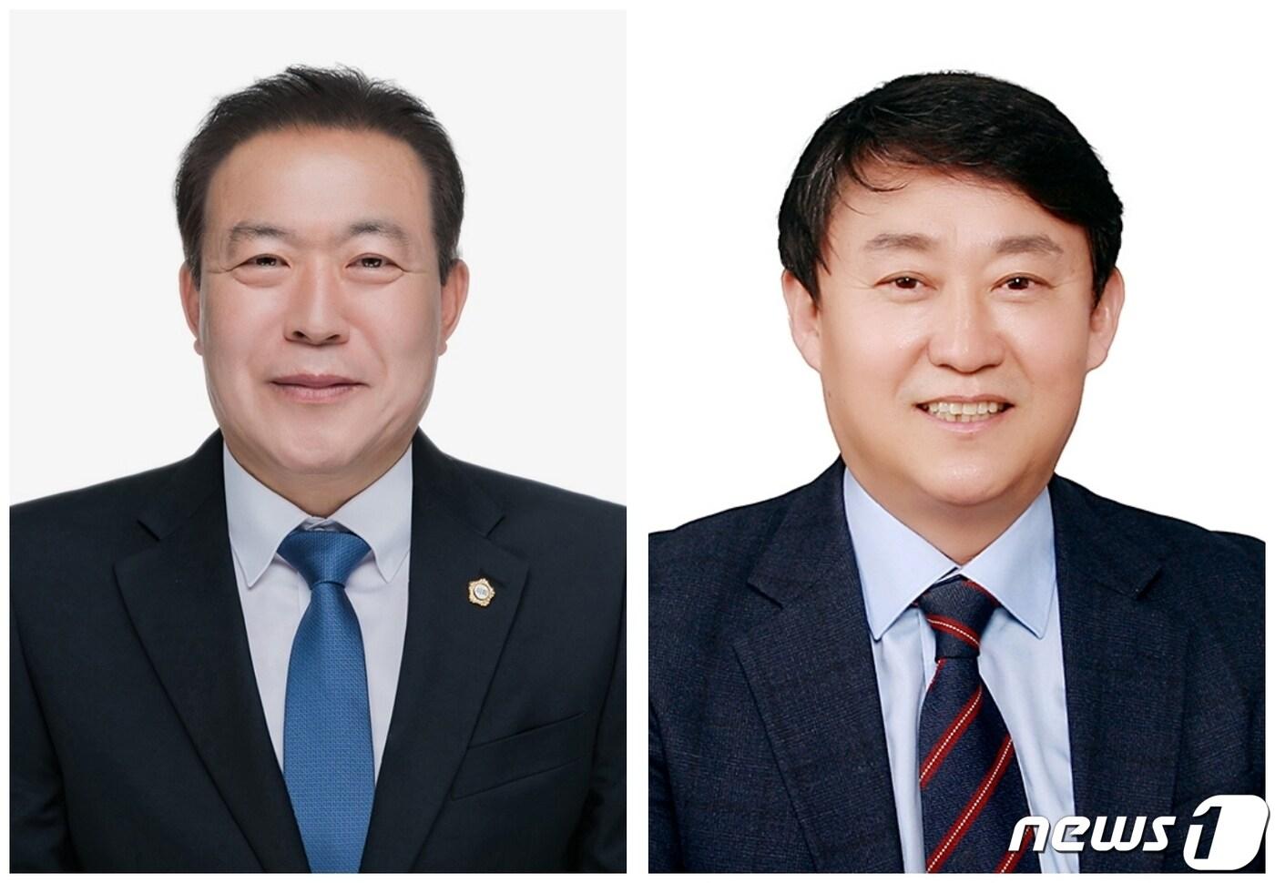 본문 이미지 - 군산의의회 전반기 의장단에 선출된 김영일 의장(사진 왼쪽)과 김우민 부의장.ⓒ 뉴스1