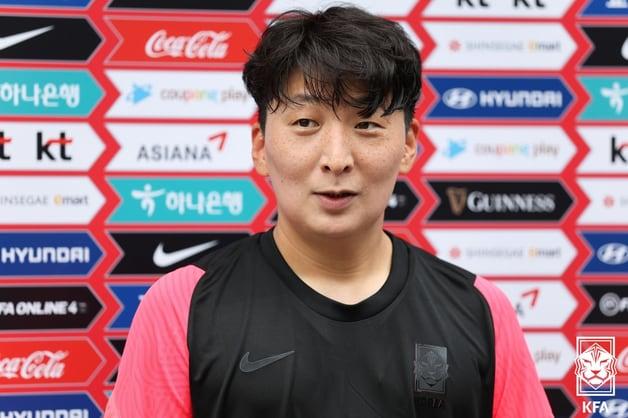 본문 이미지 - 대한민국 여자축구 대표팀 박은선이 6일 경기도 파주 국가대표 트레이닝센터(NFC)에서 2022 EAFF-E1 챔피언십 대비 훈련을 마친 후 공식 기자회견을 갖고 있다. (대한축구협회 제공) 2022.7.6/뉴스1 ⓒ News1 김진환 기자