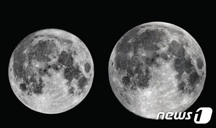 본문 이미지 - 사진은 가장 작은 '미니문'과 가장 큰 '슈퍼문' 비교 모습 (한국천문연구원 제공) ⓒ 뉴스1