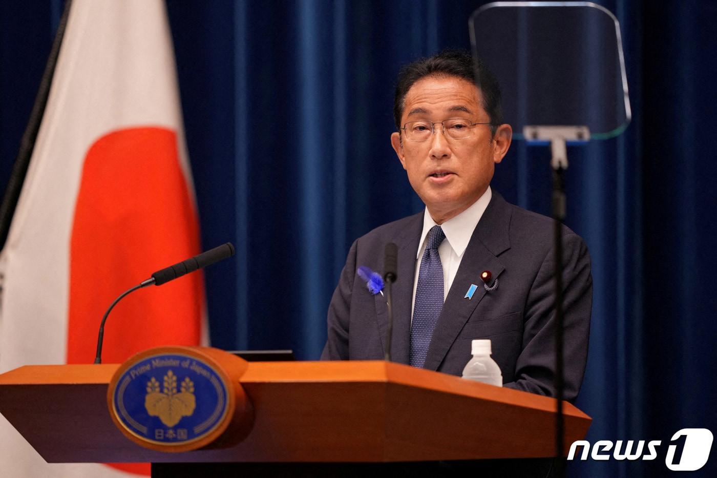 본문 이미지 - 기시다 후미오 일본 총리가 14일(현지시간) 일본 도쿄의 총리 관저에서 연설하고 있다. 2022.07.14/뉴스1 ⓒ 로이터=뉴스1 ⓒ News1 김민수 기자