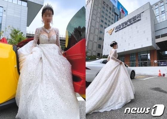 본문 이미지 - 비키니를 입고 강남 일대를 질주한 여성이 웨딩드레스 차림으로 경찰 조사에 출석했다. (인스타그램 갈무리) ⓒ 뉴스1