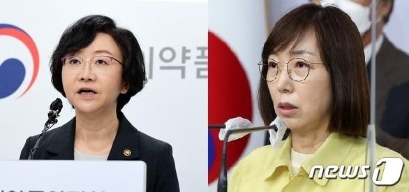 본문 이미지 - 오유경 식품의약품안전처장(왼쪽)과 백경란 질병관리청장.
