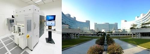 본문 이미지 - EVG의 LITHOSCALE&reg; 마스크리스 노광 리소그래피 설비 (좌) 및 ITRI 대만 본사 전경 (우) (EV Group 제공)