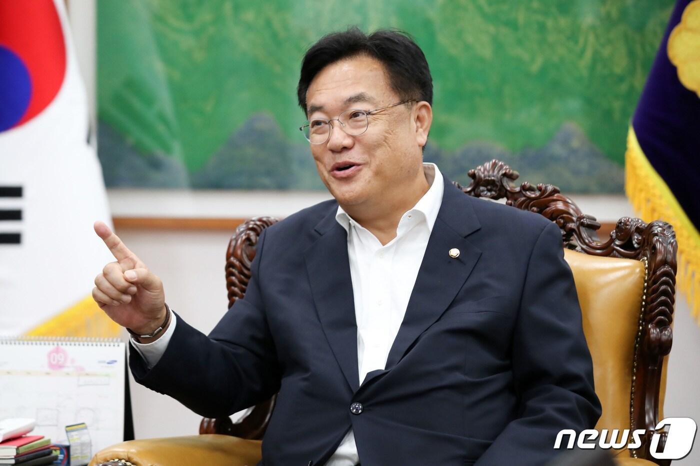 본문 이미지 - 지난해 9월 당시 정진석 국민의힘 신임 비상대책위원장이 서울 여의도 국회에서 뉴스1과 인터뷰를 하고 있다. (공동취재) 2022.9.13/뉴스1 ⓒ News1 국회사진취재단