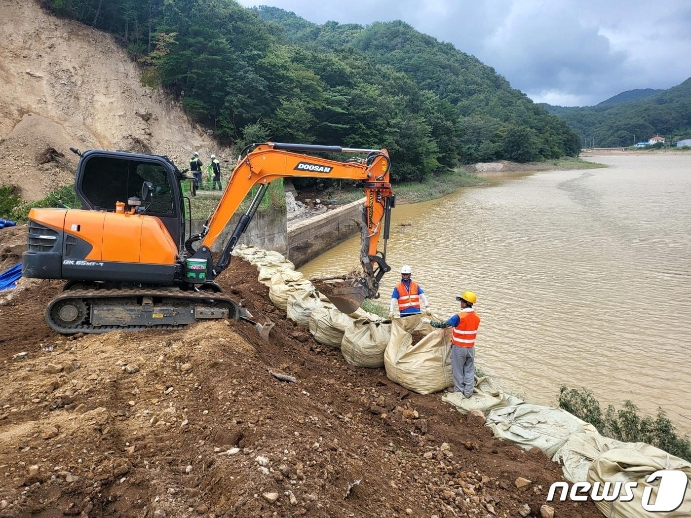 본문 이미지 - 경주 권이저수지 피해복구 작업 모습. ⓒ News1