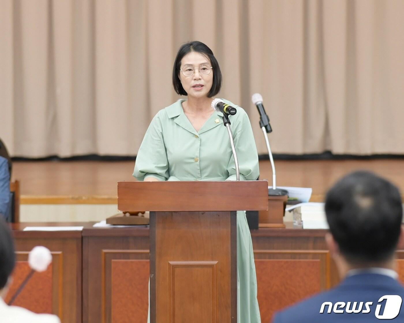 본문 이미지 - 박미정 광주 광산구의원이 14일 열린 제274회 정례회 제1차 본회의에서 5분 자유발언을 하고 있다. (광주 광산구 의회 제공) 2022.9.14/뉴스1