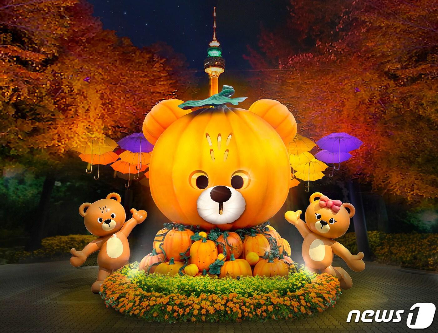 본문 이미지 - '비비 해피 핼러윈 축제'가 열리는 대구 이월드 하트광장에 설치될 초대형 포토존 '자이언트 비비 펌킨'. (이월드 제공)