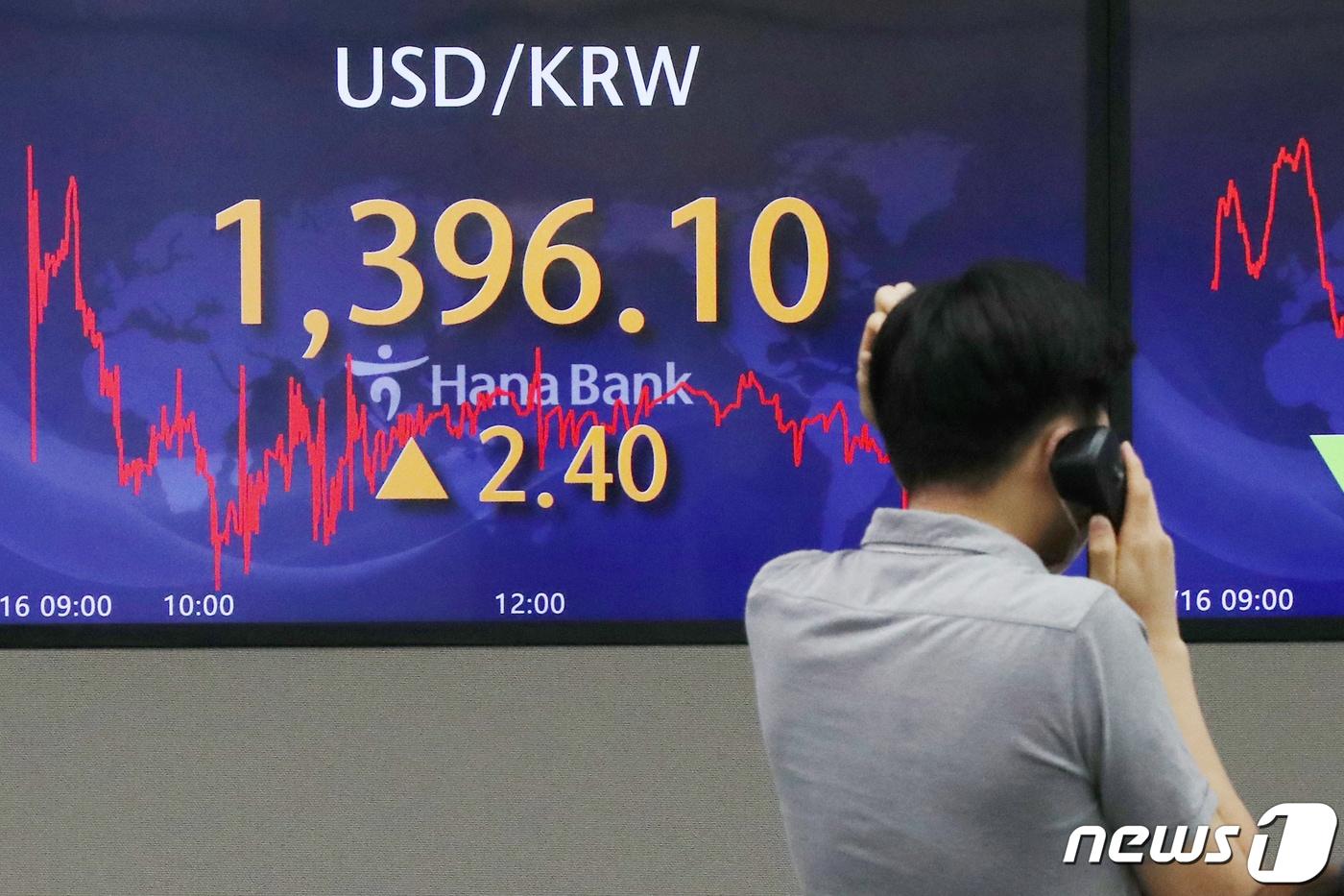 본문 이미지 - 서울 중구 하나은행 명동점 딜링룸 전광판. 2022.8.23/뉴스1 ⓒ News1 민경석 기자