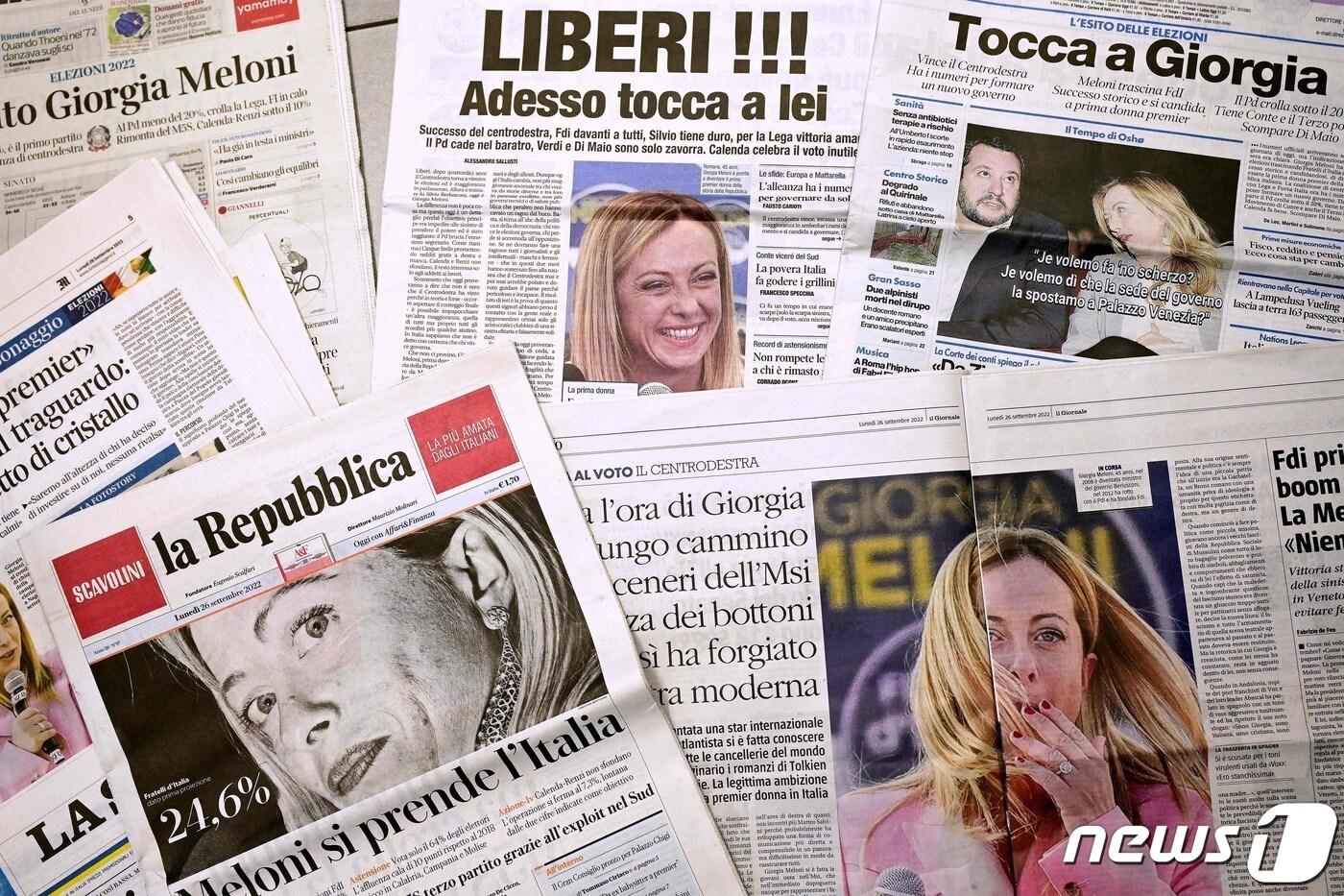 이탈리아에서 10대 때부터 '포스트 파시스트 운동'으로 정계에 뛰어든 조르자 멜로니(45) 이탈리아형제들(FdI) 대표의 총리 취임이 확실시되고 있다. ⓒ AFP=뉴스1 ⓒ News1 정윤영 기자