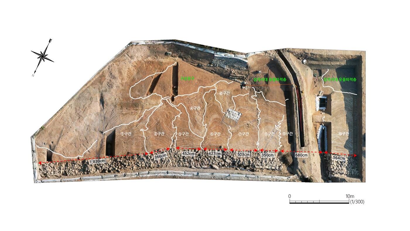 본문 이미지 - 부여 북나성 성벽 안쪽(토축부) 성토 공정 구간 현황도. (문화재청 제공)  