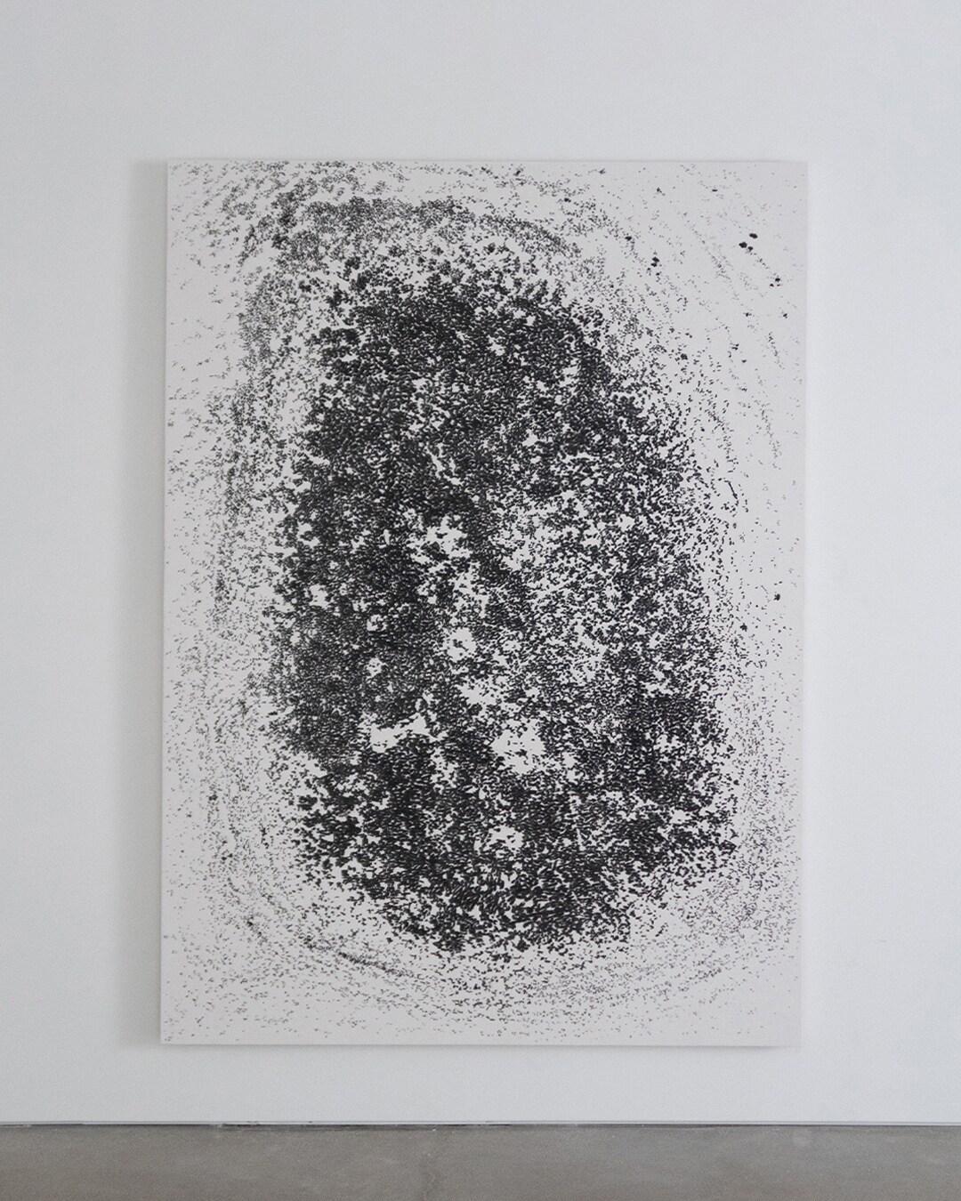 본문 이미지 - 이영호, 섬성 , 장지에 목탄 먹 톨가루 아교 호분, 197x140.2cm, 2023 (프람프트 프로젝트 제공)