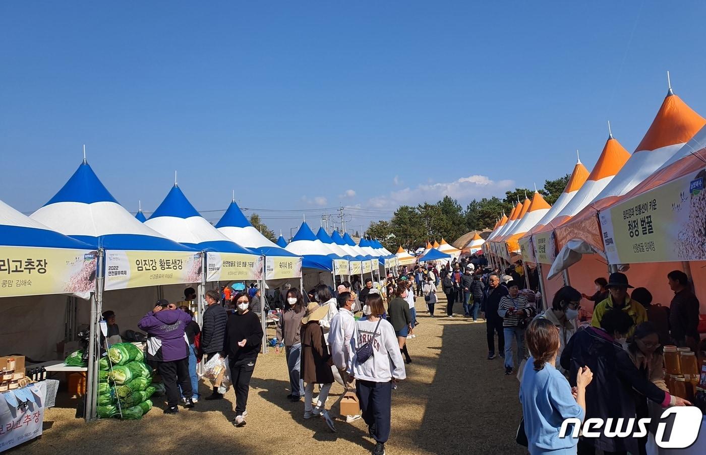 본문 이미지 - 경기 연천군 전곡리유적지에서 열리고 있는 연천율무축제. (연천군 제공)