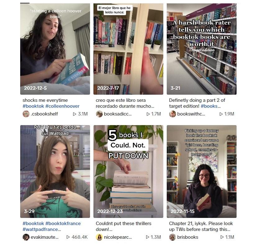 본문 이미지 - 2일 소셜미디어 틱톡에 책을 주제로 한 커뮤니티 &#39;북톡&#39;&#40;booktok&#41;을 검색하자 영미권 Z세대 사용자들이 자신의 독서 경험을 공유한 영상이 올라왔다. 해당 해시태그가 달린 틱톡 영상의 총 조회수는 910억회를 상회했다. &#40;틱톡 갈무리&#41; 2023.10.2.