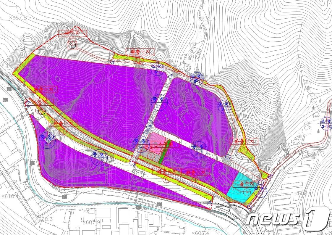 본문 이미지 - 강원 태백시가 최근 계획 승인한 철암동 고터실 일반산업단지 토지이용계획도. &#40;태백시 제공&#41; 2023.10.30/뉴스1