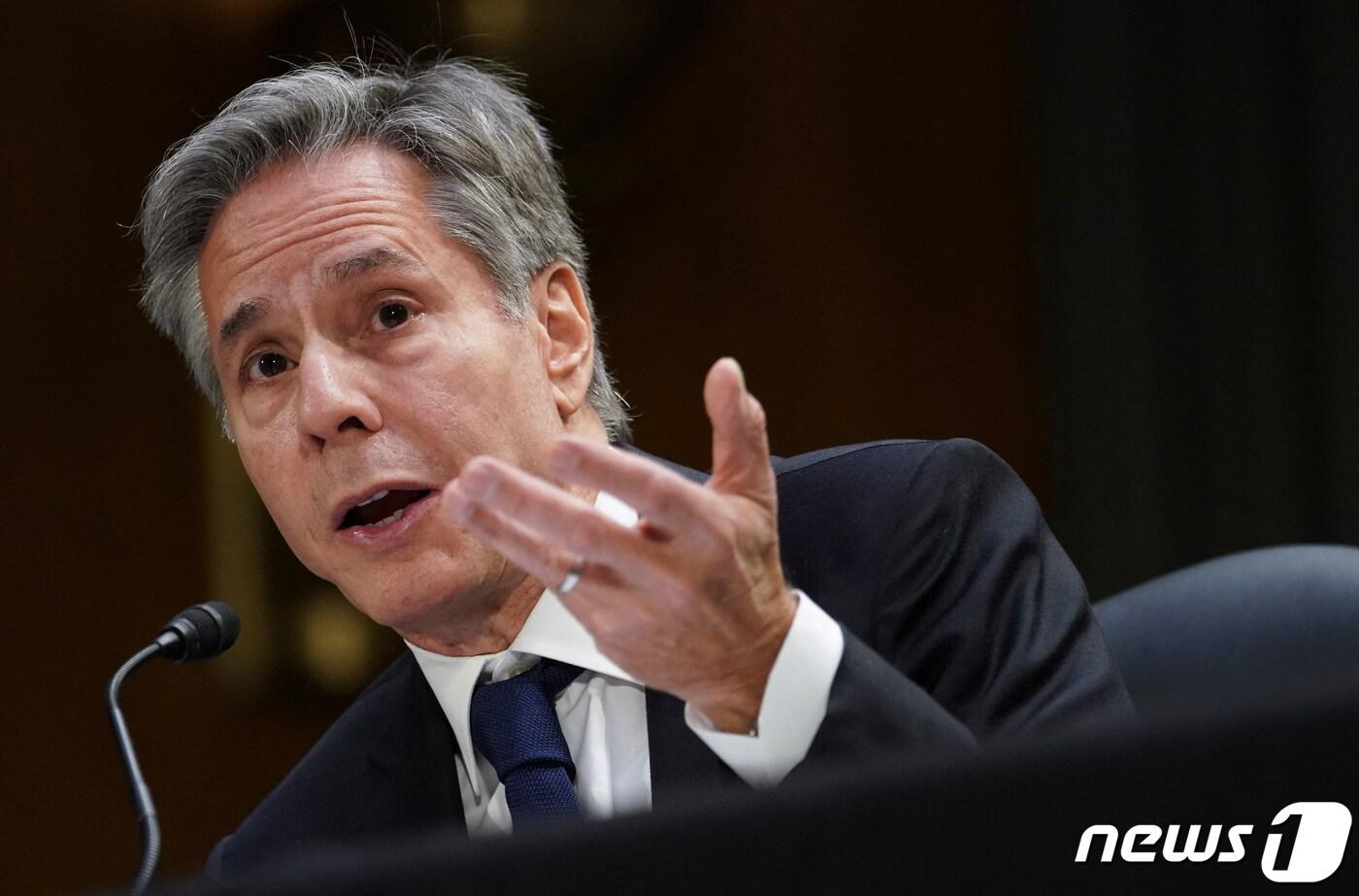 토니 블링컨 미국 국무 장관이 31일(현지시간) 워싱턴DC 국회의사당에서 열린 상원 세출위원회 심의에 참석해 발언하고 있다. 2023.11.01 ⓒ 로이터=뉴스1 ⓒ News1 정지윤 기자