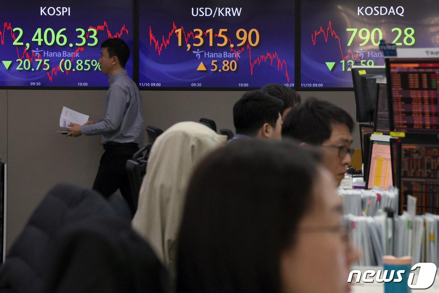 서울 중구 명동 하나은행 딜링룸 전광판. 2023.11.10/뉴스1 ⓒ News1 박정호 기자