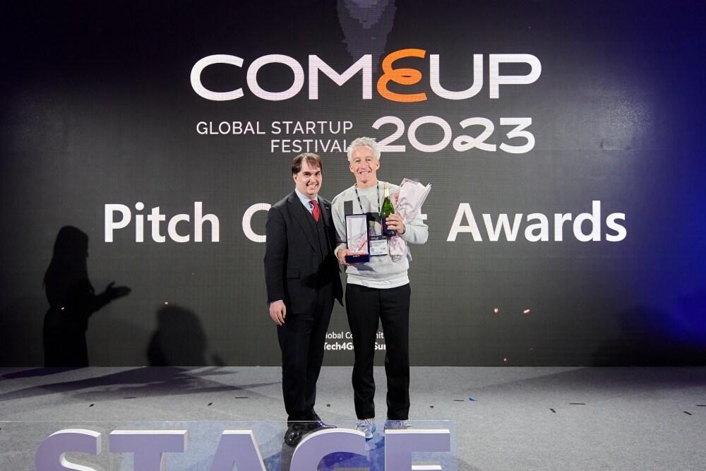 본문 이미지 - 사진 설명 = 새빛회계법인 상무이사 줄리앙 에르보 마자르(Julien Herveau, 왼쪽)와 스타트업 피치 콘테스트 최종 수상자인 비밸런스(BBalance) CEO 겸 바라코다(Baracoda) 그룹 CMO인 장-마크 드뤼스네(Jean-Marc Druesne) (사진제공=한불상공회의소)