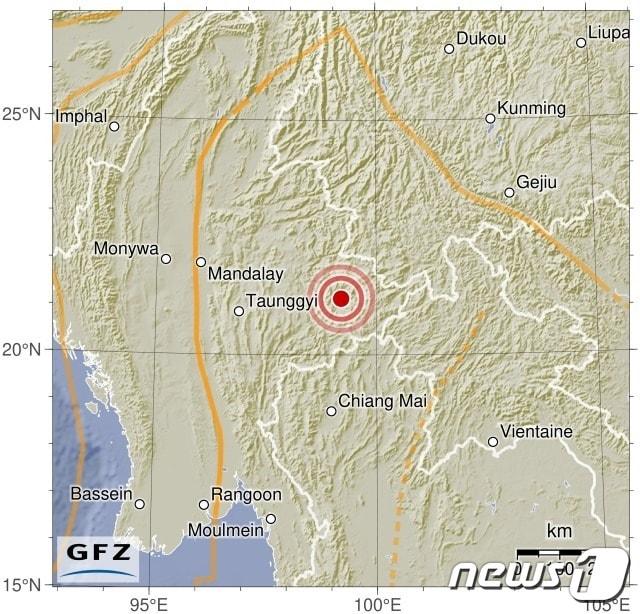 본문 이미지 - 얀마-중국 국경 지역에서 규모 5.7의 지진이 발생했다. &#40;독일 지구과학연구센터, GFZ&#41;