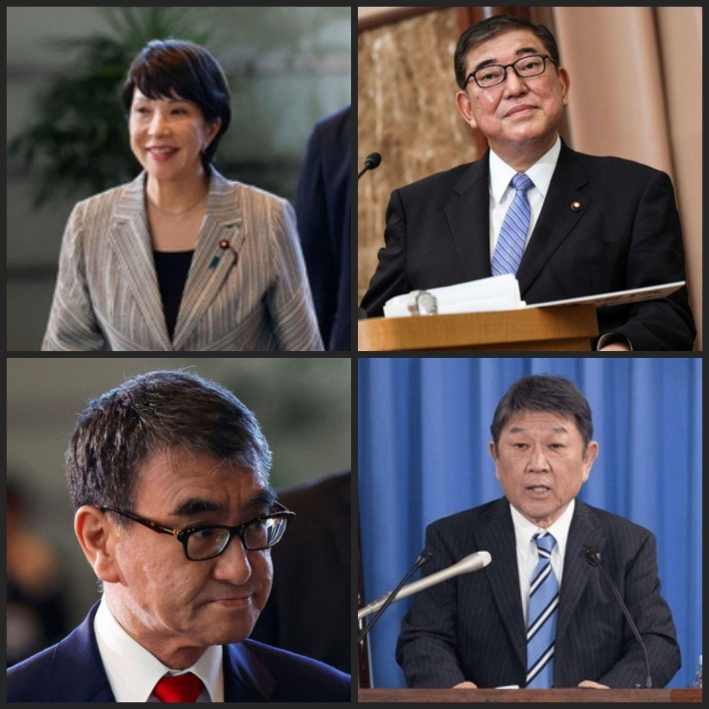 본문 이미지 - 일본 차기 총리 후보로 점쳐지는 자민당 소속 잠룡들. 왼쪽 위부터 시계 방향으로 다카이치 사나에 경제안보담당상·이시바 시게루 전 자민당 간사장·모테기 도시미쓰 현 자민당 간사장·고노 다로 디지털상. 2023.11.17/