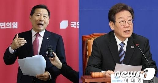 본문 이미지 - 이철규(좌) 국민의힘 인재영입위원장이 서울 여의도 국회에서 인재 영입 관련 브리핑을 하고 있다. 이재명 더불어민주당 대표가 서울 여의도 국회에서 열린 최고위원회의에서 모두발언을 하고 있다. 2023.11.13/뉴스1