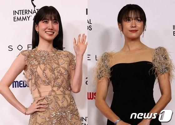본문 이미지 - 배우 박은빈(왼쪽), 한효주가 21일(한국시간) 미국 뉴욕 힐튼 미드타운에서 진행된 제51회 국제 에미상 시상식에 참석했다. ⓒ 로이터=뉴스1