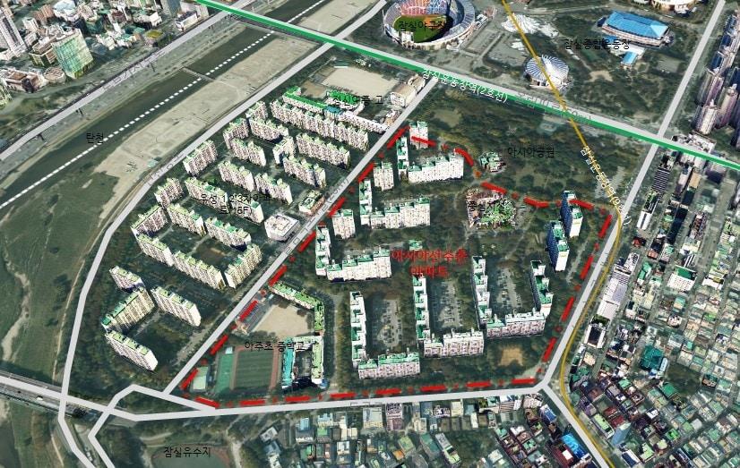 본문 이미지 - 아시아선수촌 아파트 위치도(서울시 제공).