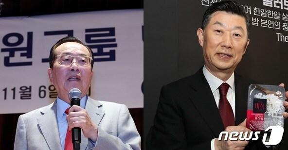 본문 이미지 - 김재철 동원그룹 명예회장(오른쪽)과 김홍국 하림 회장.