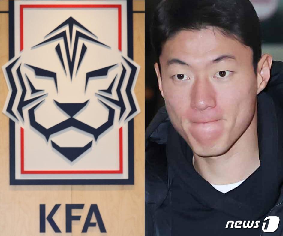 본문 이미지 - 대한축구협회(KFA)는 28일 오후 이윤남 윤리위원장, 마이클 뮐러 전력강화위원장, 정해성 대회위원장, 최영일 부회장 등이 참여한 회의를 열고 황의조에 대한 수사기관의 명확한 결론이 나올 때까지 그를 국가대표로 선발하지 않기로 결정했다고 밝혔다. 사진은 황의조가 지난 19일 인천국제공항을 통해 출국하는 모습과 대한축구협회 엠블럼 합성. 2023.11.28/뉴스1