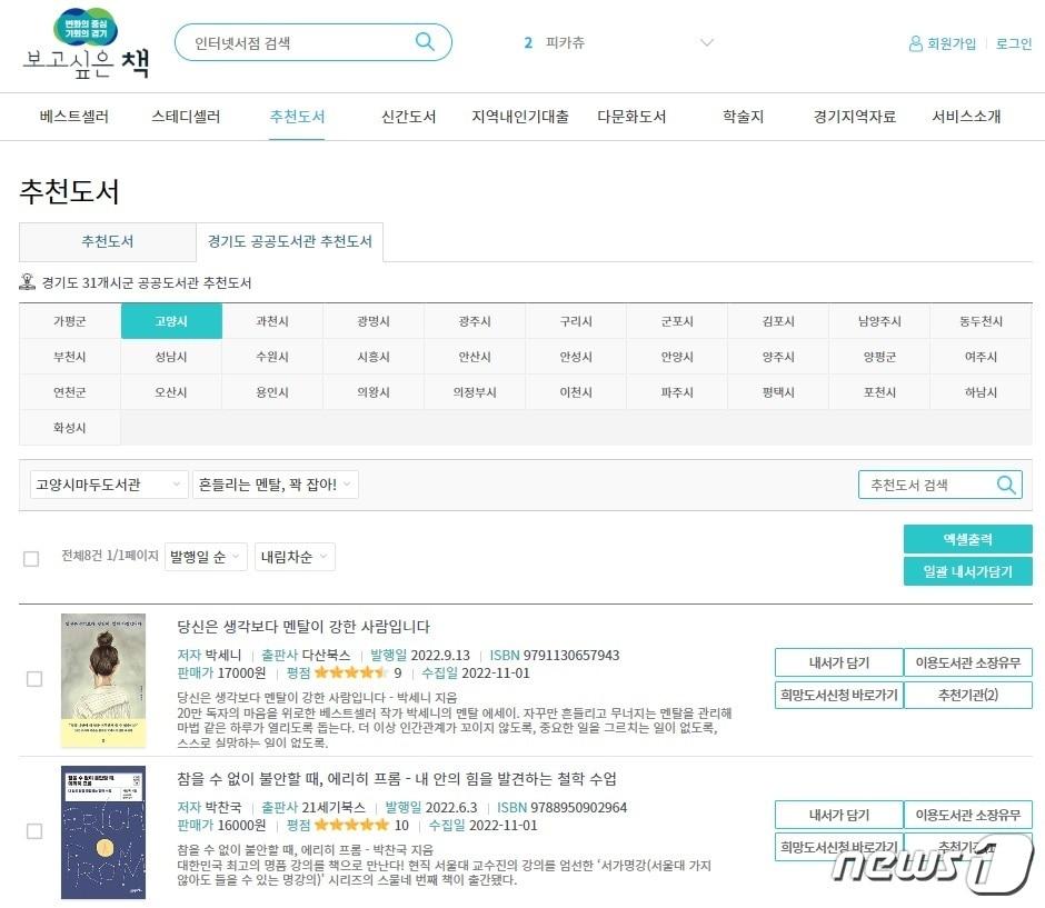 본문 이미지 - ‘경기도 공공도서관 추천도서 컬렉션’ 홈페이지.(경기도 제공)/