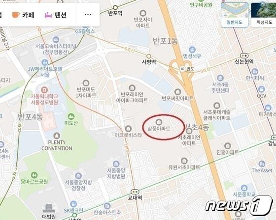 본문 이미지 - 네이버맵상 서울 서초구 서초동 삼풍아파트 위치.