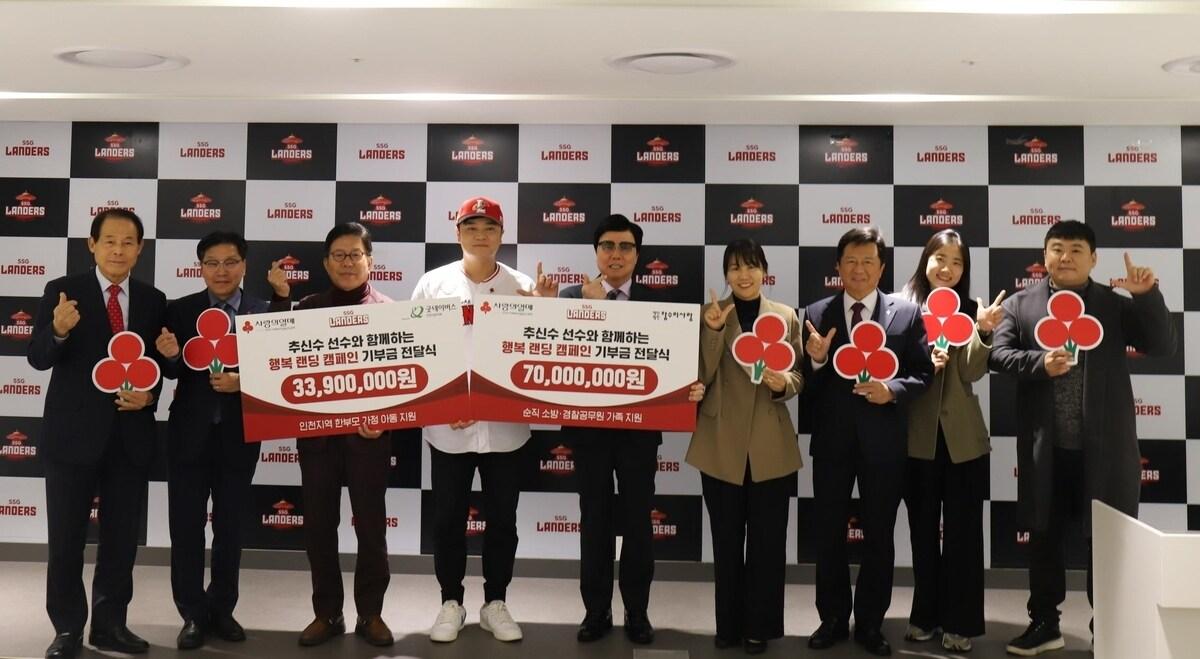 본문 이미지 -  SSG 추신수, 1억390만원 기부.&#40;SSG 랜더스 제공&#41;