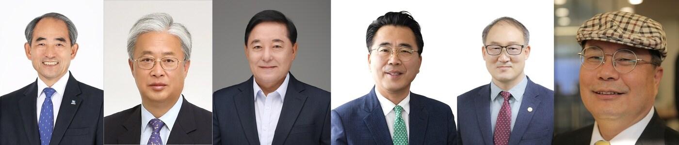 본문 이미지 - 제22대 정읍고창 총선 후보들. 왼쪽부터 윤준병 국회의원, 유성엽 전 국회의원, 장기철 재경도민회 수석부회장, 권희철 전북대 특임교수, 유재석 민주당 중앙당 정책위 부위원장, 황치연  헌재 헌법연구관.ⓒ News1 박제철