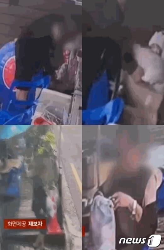 본문 이미지 -  지난 8월 전북 전주의 한 음식점앞에 놓인 택배상자를 뒤진 중년 남성이 여성속옷을 훔쳐 유유히 사라진 모습이 담긴 폐쇄회로(CC)TV. (jtbc 갈무리) ⓒ 뉴스1 