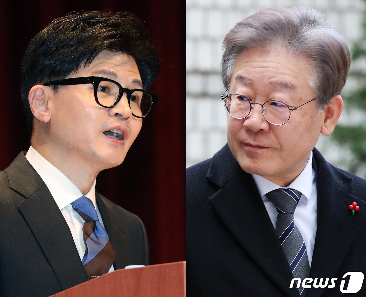 본문 이미지 - 한동훈 국민의힘 비대위원장과 이재명 더불어민주당 대표 &#40;뉴스1 DB&#41; 뉴스1