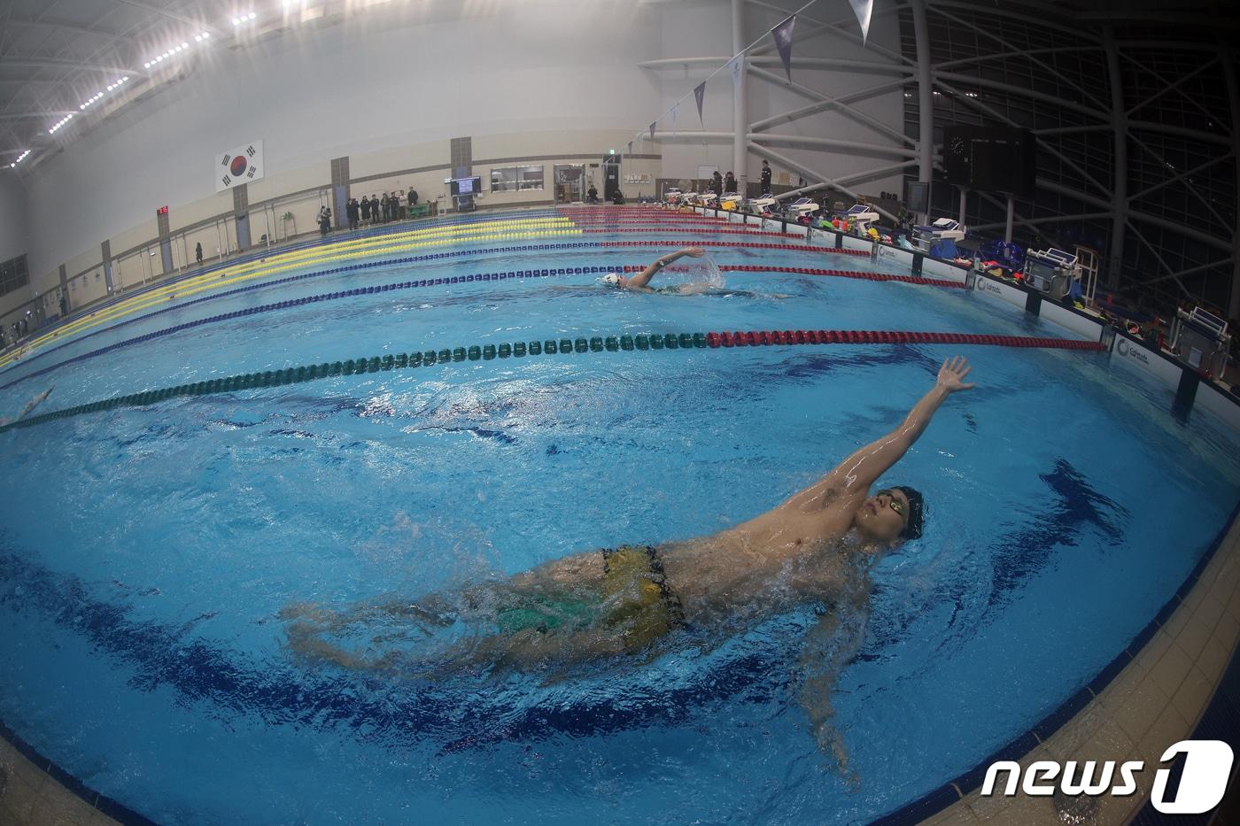 수영 국가대표 선수들이 충북 진천국가대표선수촌에서 구슬땀을 흘리며 새벽훈련을 하고 있다. 2024.1.1/뉴스1 ⓒ News1 박정호 기자
