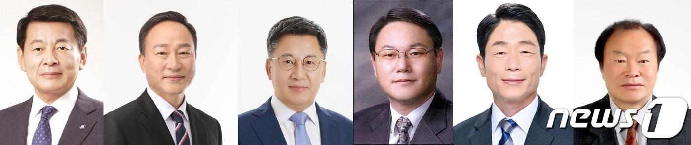 본문 이미지 - 영암·무안·신안 지역구 출마에 나선 예비후보들 (왼쪽부터 서삼석 의원, 김병도 이재명 대선후보 미래기획단 부실장 , 백재욱 전 청와대 선임행정관, 국민의힘 황두남 전 신안군의원, 진보당 윤부식 민주노총 전남본부장 , 자유민주당 김팔봉 전 고용노동부 서기관) /뉴스1 