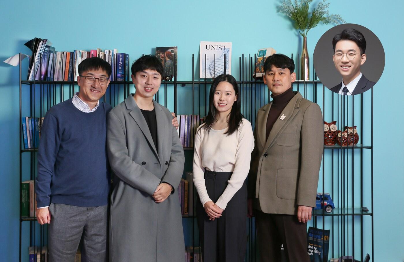 본문 이미지 - 유니스트 에너지화학공학과 이호식(왼쪽부터) 연구교수, 김민호 연구원, 이정인 연구원, 송현곤 교수, 이현욱 교수.(유니스트)