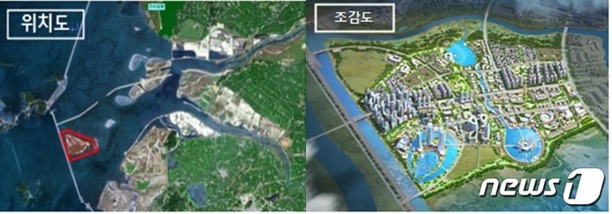 본문 이미지 - 새만금 스마트 수변도시 위치도(왼쪽) 및 조감도(오른쪽)(새만금개발청 제공)/뉴스1 