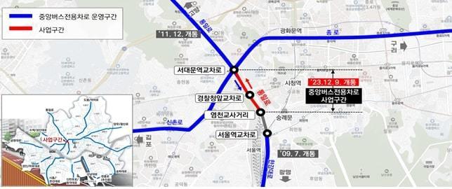 본문 이미지 - 통일로 버스중차로 신설 구간. (서울시 제공)
