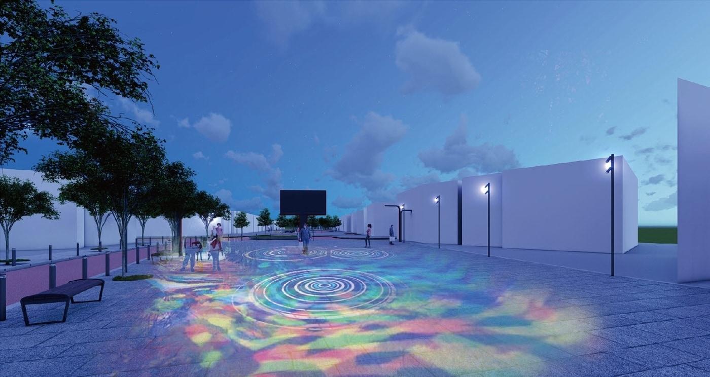 본문 이미지 - 홍대 레드로드 광장무대 기반시설 개선 공사 후 야간 경관 예상 모습. (마포구 제공)