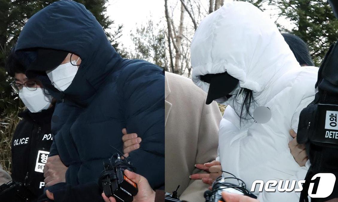본문 이미지 - 초등학교 5학년 아들을 학대해 숨지게 한 혐의로 체포된 계모와 친부가 구속 전 피의자 심문(영장실질심사)를 받기 위해 인천지방법원에 출석하고 있다. 2023.2.10/뉴스1 ⓒ News1 정진욱 기자