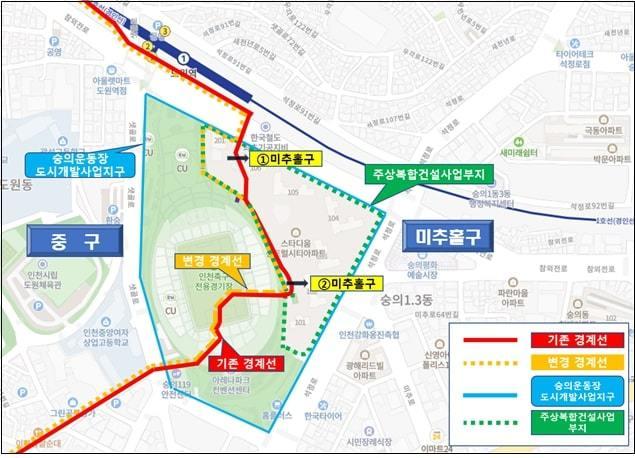 본문 이미지 - 경계변경 대상지역 현행 경계 및 변경안. (행안부 제공)