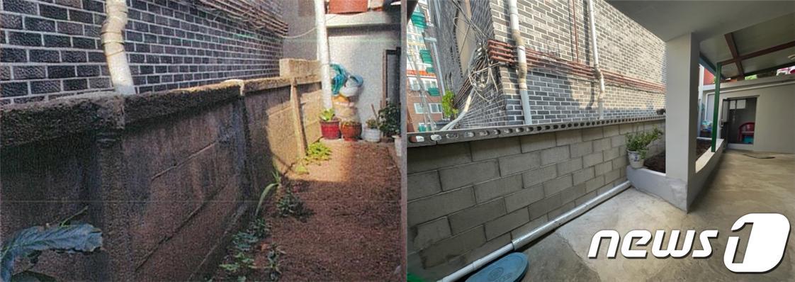 본문 이미지 - 경기도는 지난해 ‘단독주택 집수리 지원사업’으로 안양시 등 5개 시·군의 노후주택 55호를 대상으로 ‘단독주택 집수리 지원사업’을 시행했다고 15일 밝혔다.사진은 주택 담장보수 전·후 모습(경기도 제공)