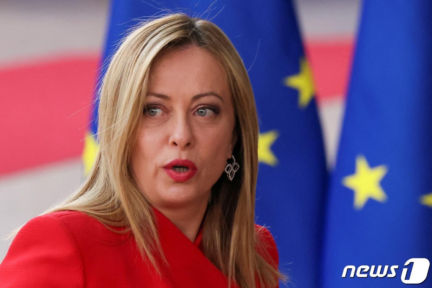 조르자 멜로니 이탈리아 총리가 지난 9일(현지시간) 벨기에 브뤼셀에서 열린 유럽연합(EU) 정상회의에 참석하고 있다. ⓒ 로이터=뉴스1 ⓒ News1 강민경 기자