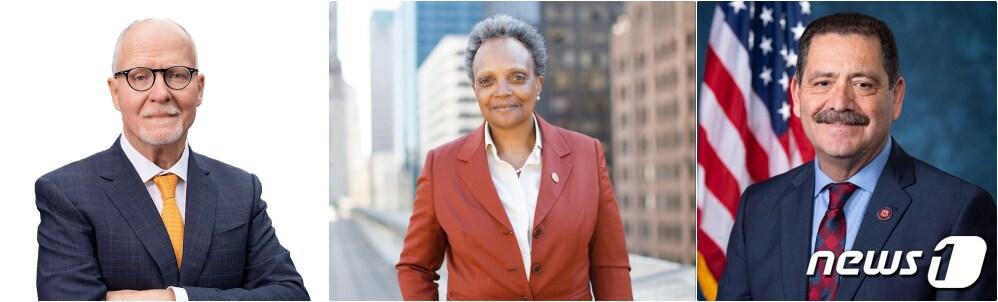 본문 이미지 - 선거 막바지 폴 발라스 후보의 1위 고착화가 두드러지는 가운데, 초반 승승장구하던 가르시아 후보 추락이 끝이 없다. 2월 28일 과반 득표자가 없을 경우 4월 4일 결선투표를 치른다. 발라스와 라이트풋 간 경쟁이 유력시된다. 사진 왼쪽부터 폴 발라스, 로리 라이트풋, 헤이수스 &#39;추이&#39; 가르시아.