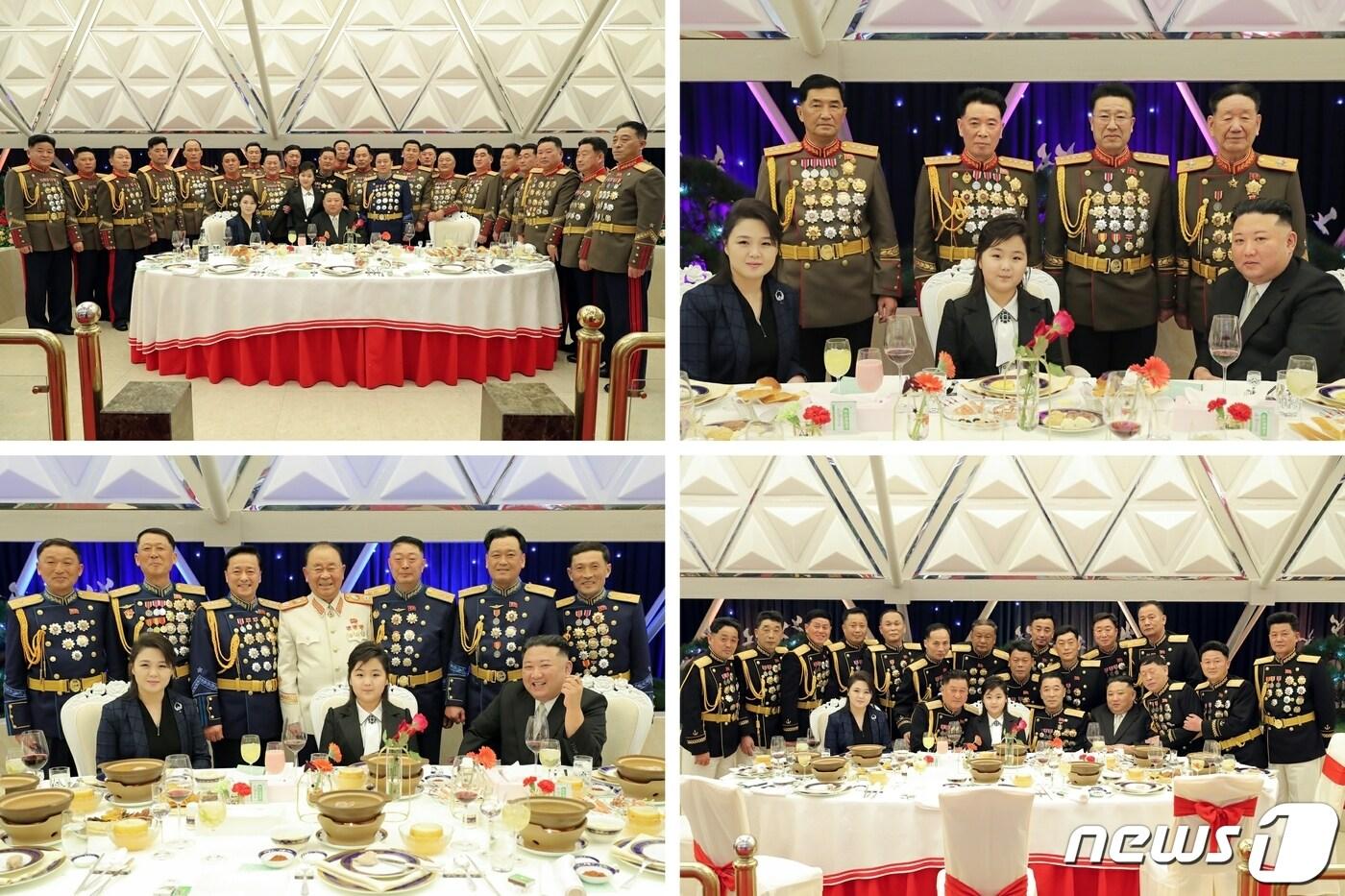 본문 이미지 - (평양 노동신문=뉴스1) = 김정은 북한 노동당 총비서가 "조선인민군 창건(건군절) 75돌을 맞으며 2월7일 인민군 장령(장성)들의 숙소를 축하 방문하고 기념연회에 참석했다"라고 8일 당 기관지 노동신문이 보도했다. 부인 리설주 여사와 딸 주애도 동행했다. [국내에서만 사용가능. 재배포 금지. DB 금지. For Use Only in the Republic of Korea. Redistribution Prohibited] rodongphoto@news1.kr