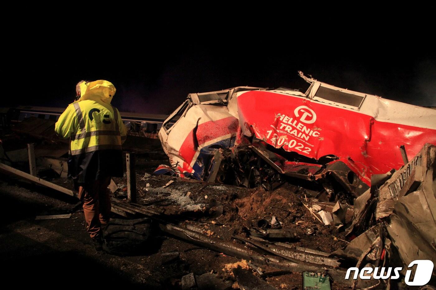 1일(현지시간) 그리스 라리사에서 발생한 열차 충돌 사고 현장. ⓒ 로이터=뉴스1 ⓒ News1 권진영 기자