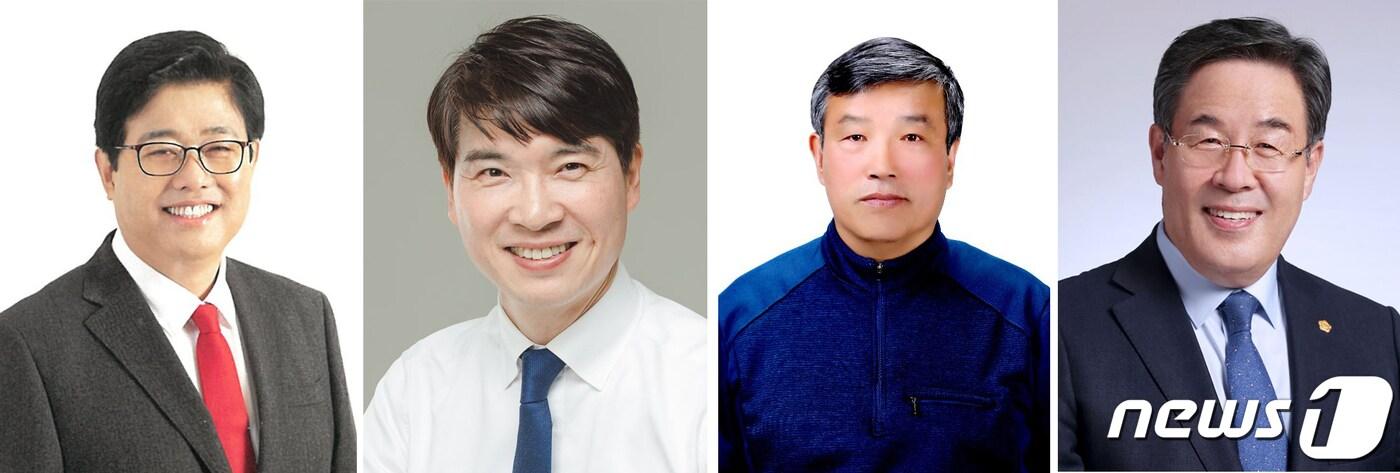 본문 이미지 - 이상조(국민의힘), 박한상(더불어민주당), 유근진(우리공화당), 정우철(무소속) 청주시의원 나선거구 보궐선거 예비후보.(왼쪽부터)