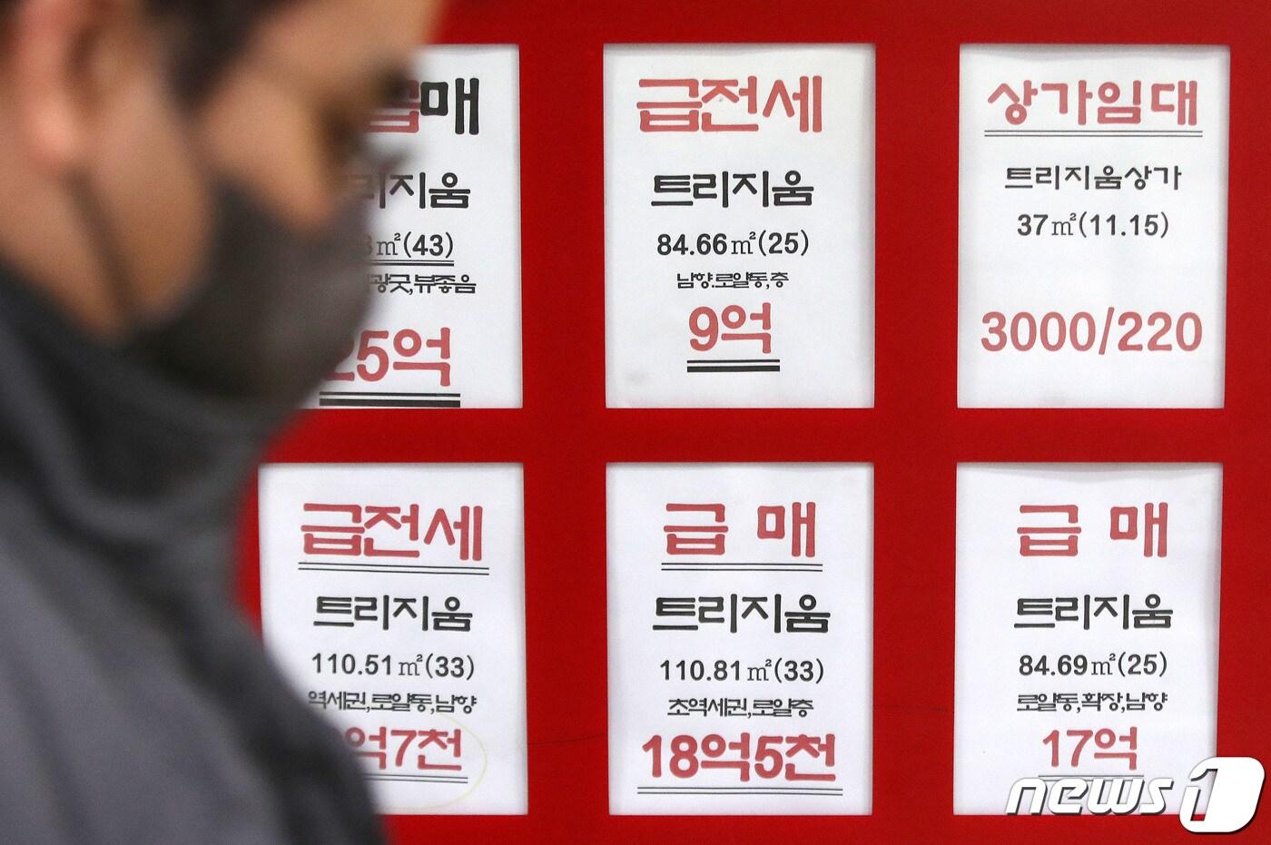 본문 이미지 - 대구의 아파트 전세 중위가격이 3년5개월 만에 2억원 아래로 떨어졌다. 사진은 부동산공인중개업소에 아파트 매물 안내문이 붙여있는 모습.(뉴스1DB)