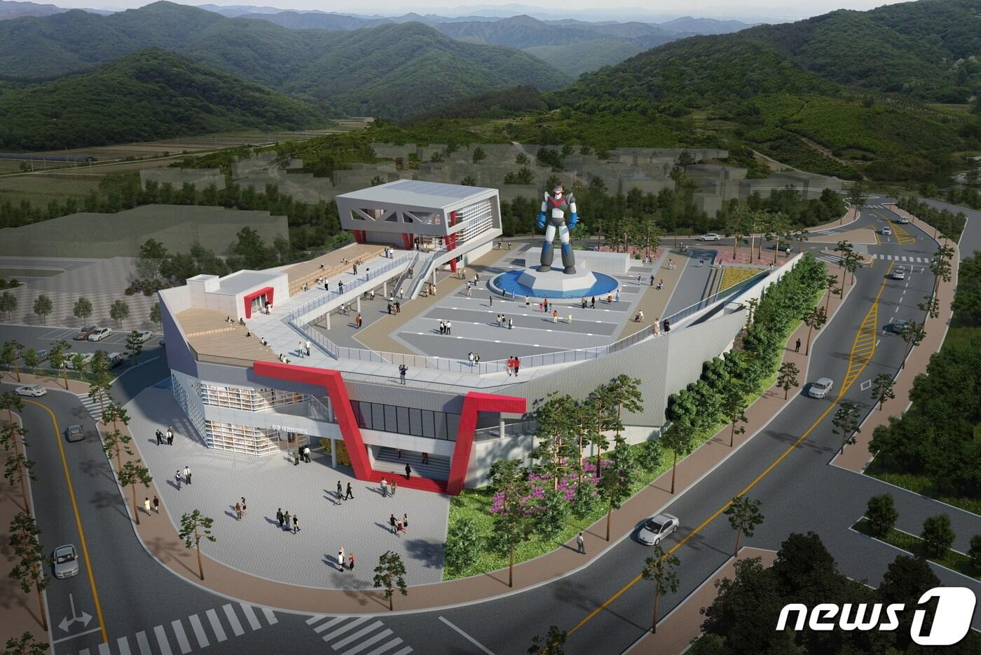 전북 무주군이 태권브이 조형물(태권브이 로봇 콘텐츠)을 설치해 글로벌 랜드마크로 거듭나기 위한 작업에 속도를 내고 있다.(무주군 제공)2023.3.14./뉴스1